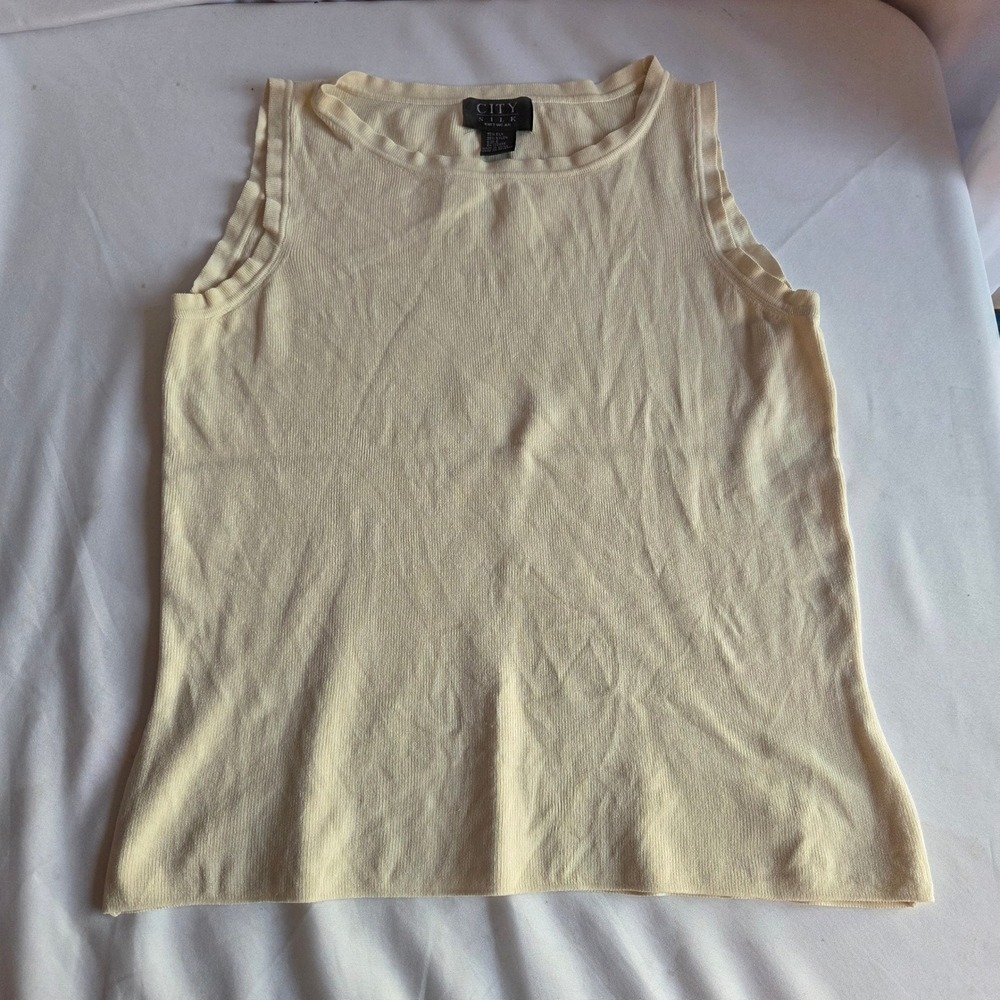 City Silk Knitwear Sleeveless Shell Top Cream Ivory Silk Blend Size S